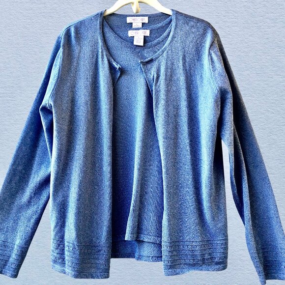 Cherokee Blue Cardigan Sweater & Tank Top Twin Set Vintage Hong Kong - Picture 4 of 14